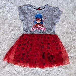 Ladybug Superhero Kids Dress – Red & Grey Tutu Frock 4T 6/7